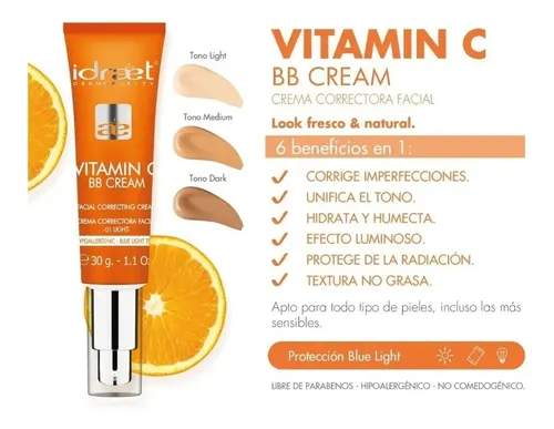 Idraet Vitamina C Bb Cream Crema Facial Ilumina Correctora