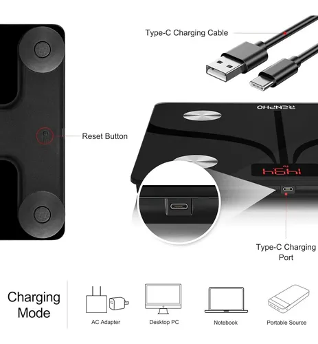 Báscula Inteligente Renpho Digital 180 Kg Usb-c 13 Medidas