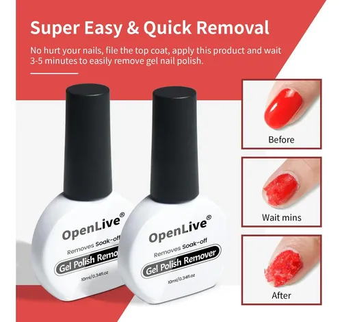 Removedor De Gel Para Uñas Openlive 2 Botellas 10ml Rápido