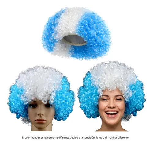 Peluca Rulos Argentina Afro Albiceleste Mundial Cotillon