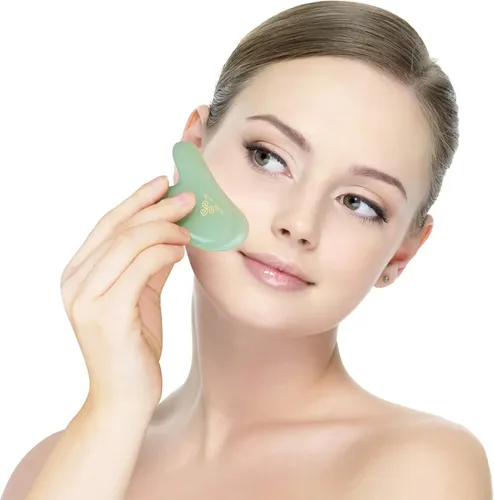Masajeador Facial Gua Sha Jade Verde Para Cuidado Skin
