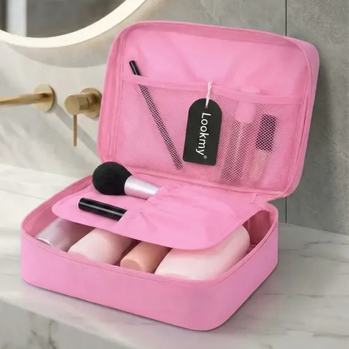 Neceser impermeable portacosmético rosa Lookmy | necessaire de viaje organizador cosméticos para bolso valija maleta con interior lavable | porta maquillaje diario mujer práctico y liviano