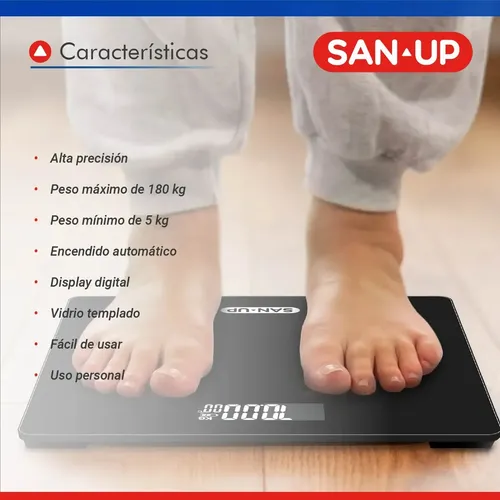 Balanza Digital San Up ScaleUp Negra 180kg Vidrio Antideslizante