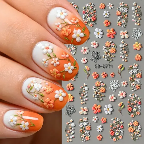 Pegatinas 3d Para Decoración De Uñas Con Estampado De Flores