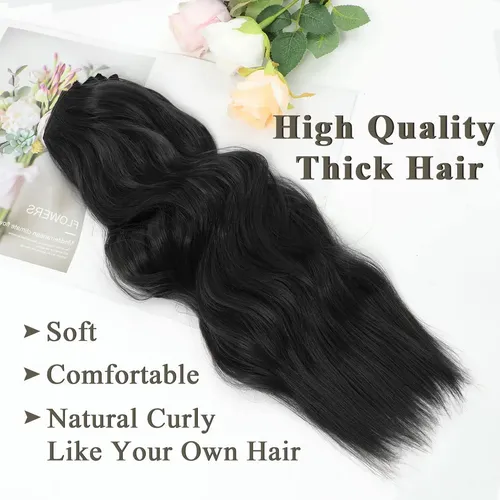 Extensiones de Cabello Ondulado de 50 cm Negras con Clips – Set de 4 Piezas Sintéticas