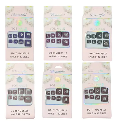 Uñas Postizas Cuadradas Ojo De Gato Con Dije P/pies 12pcs