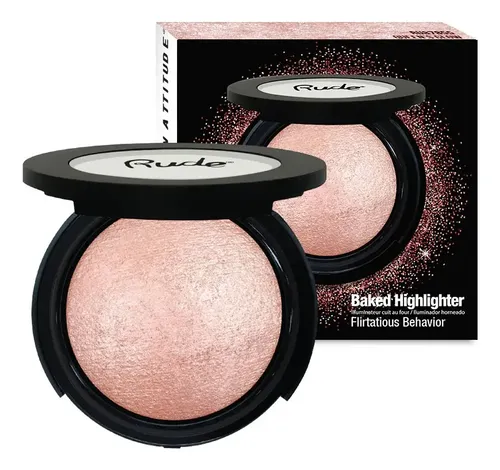 Polvo Iluminador Compacto Baked Highlighter tono Flirtatious Behaviur rosado Rude Cosmetics