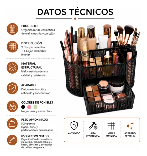 Organizador Cosméticos Malla Metálica Cajón 9 Compartimentos