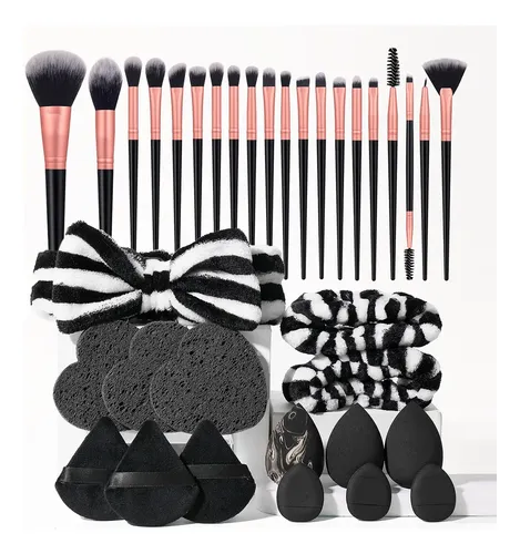 1set 35 Brochas Y Esponjas Maquillaje Con Accesorios Negro2