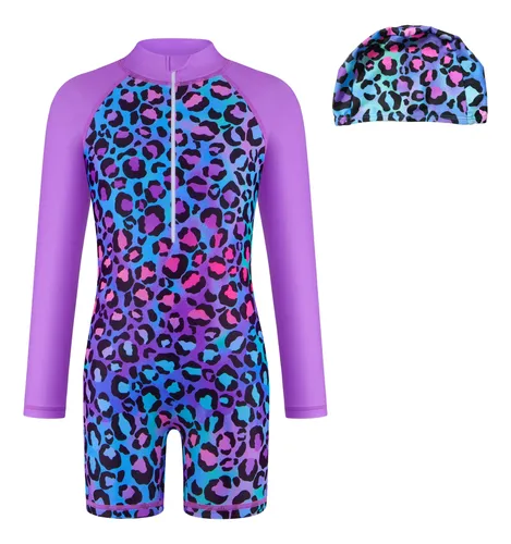 Cltraje De Baño Para Niñas Manga Larga Upf50 Con Gorro De
