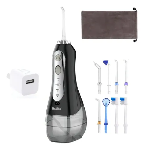 Irrigador Bucal Belfia HF5 Water Flosser 8 Picos Ducha Dental Hilo Dental Portátil Para Brackets Ortodoncia Implantes Gingivitis Sarro Limpieza Oral Profunda Con Pico Nasal