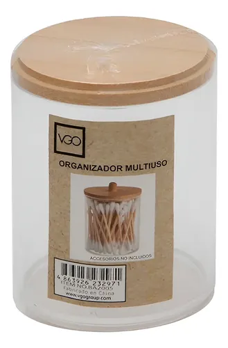 Organizador Con Tapa Vgo Contenedor Hisopos Acrílico Y Bambu