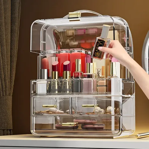 Caja De Maquillaje Transparente Con Estante Organizador,