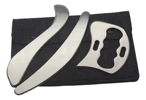 Set 3 Raspadores Gua Sha Acero Inoxidable Con Bolsa