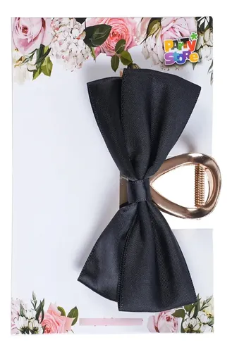 Broche Moño Premium Hebilla Coquette Pelo Accesorios Mujer Negro