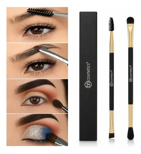 Set 2 Pinceles Dobles Maquillaje De Cejas Y Ojos Color Negro