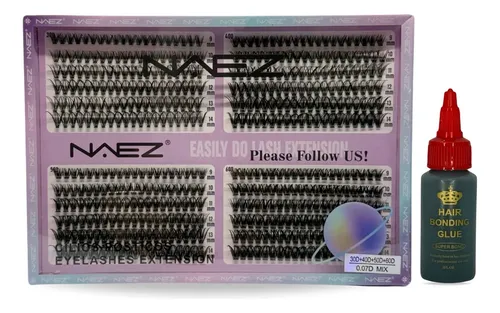 Kit Pestañas Postizas Naez 30 A 60p 9-14mm Adhesivo Latex