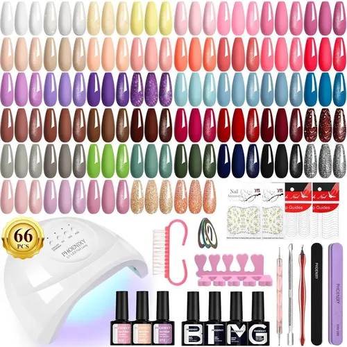 Kit Esmalte Semipermanente 66 Piezas Uv 48w Brillo Base