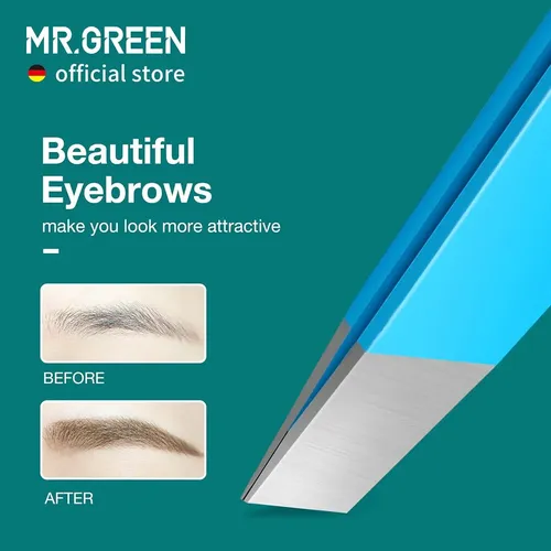 Pinzas Para Cejas Mr.green Acero Inoxidable Color Azul