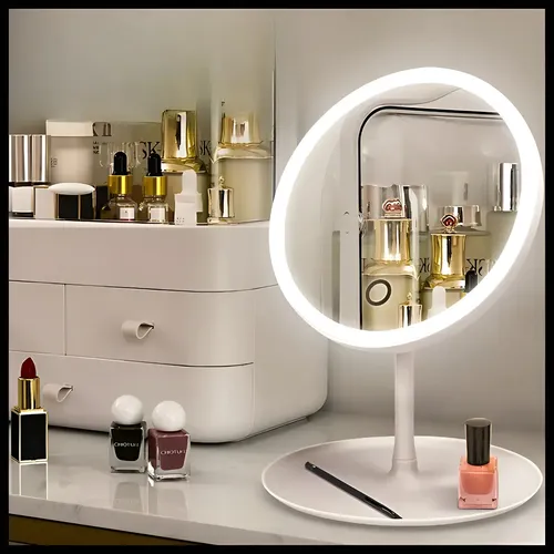 Espejo Con Luz Led Para Maquillaje Redondo 3 Tipos De Luz