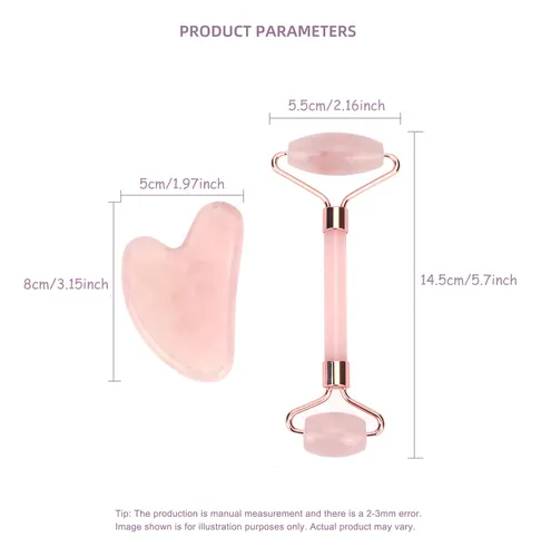 Rodillo Facial De Jade Natural Gua Set, Raspador De Cuello,  Rosa