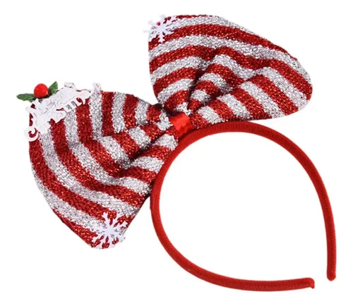 Diadema Con Lazo Navideño, Raya Roja Y Blanca