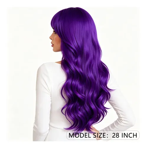 Peluca Flequillo Rulos Ondas 28 Pulgadas Purple M
