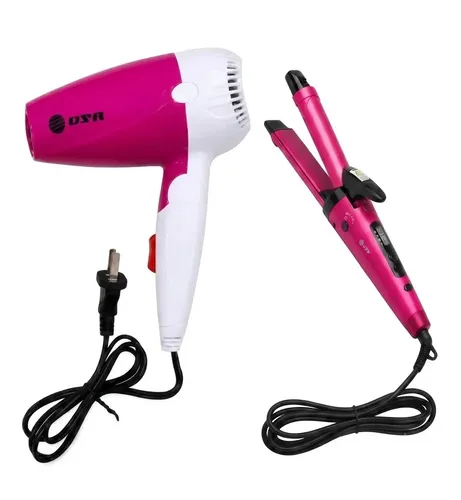 Kit Secador De Pelo Plegable 2 Velocidades + Planchita De Pelo 2 En 1 Con Buclera 5 Temperaturas Regulables Viajes Casa Seabeauty