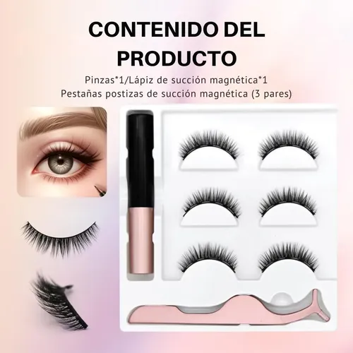 Pestañas Postizas Magnéticas X 3 Pares Y Delineador Premium
