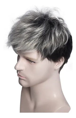 Peluca Hombre Con Textura Degradada Gris Plateado