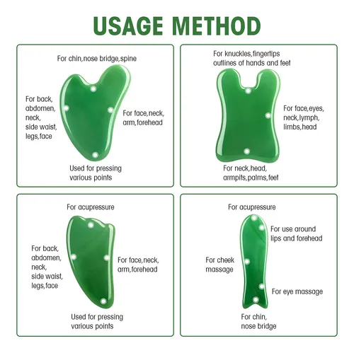 Set Airlaxer De Masaje De Cuarzo Verde De 4 Piezas Gua Sha