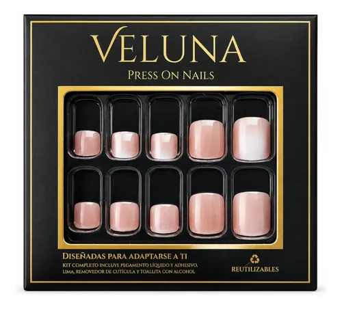 Uñas Press On Para Pies Kit Completo Reutilizable Veluna – Color Rosa Intenso