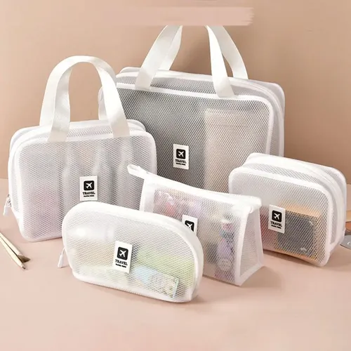 Bolsa De Maquillaje De Malla De Gran Capacidad, Bolsa Transp