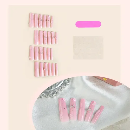 Dos Cajas De Uñas Postizas Largas De Mariposa Rosa.