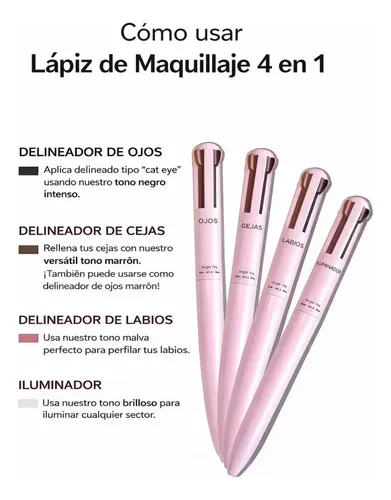 Lapiz Maquillaje 4 En 1 Delineador Ojos Cejas Labios Ilumina