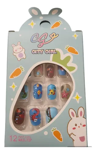 12 Uñas Postizas Para Nenas Estampadas Pack X 2 Unidades