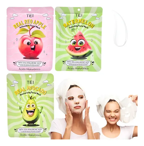 Mascarilla Faciale X3 Acido Hialuronico Tei Hidratante Fruta