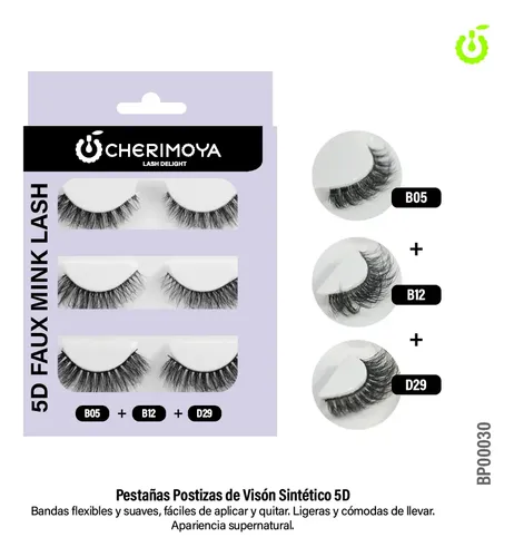 Pestañas Postizas 5d Cherimoya Tira Flexible B05+ B12+ D29