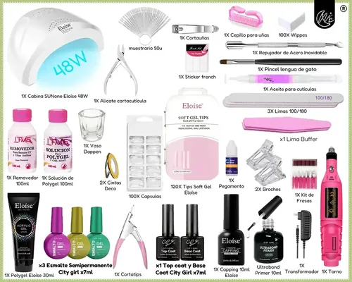 Kit Uñas Semipermanentes Polygel Esmaltado Completo Cabina