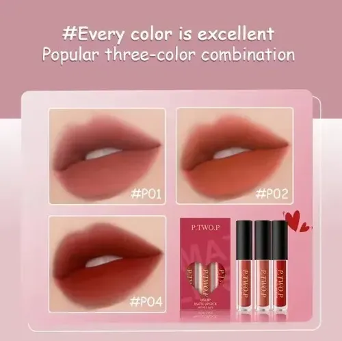Pack de 3 Labiales Líquidos PTwoP Mate Efecto Terciopelo de Larga Duración