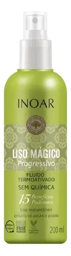 Inoar Spray Protector de Calor para Cabello con Aceite de Argán Liso Mágico, Anti Frizz, Brillo y Suavidad, Ideal para Secadora y Plancha, Protección Térmica Profesional, 200 ml