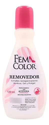 Removedor Acetona Uñas Acrilicas Esmalte Uv Femcolor 120 Ml