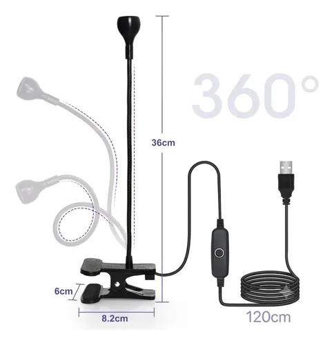 Lampara Secado Uv Led 5w Flexible Con Clip Y Usb Para Resina