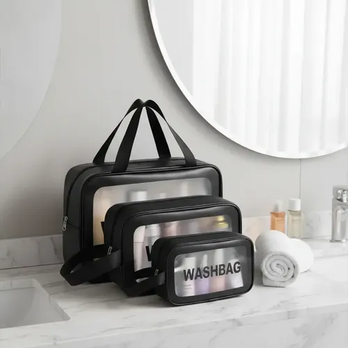 Neceser Viaje Maquillaje Portacosméticos Washbag Negro Kit 3 Pcs