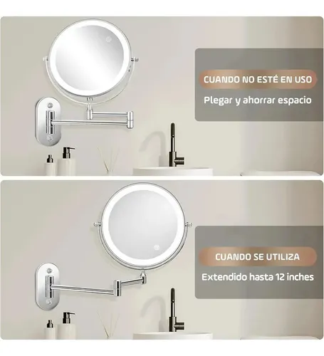 Espejo De Maquillaje De Pared Recargable Con Tricolor Luz
