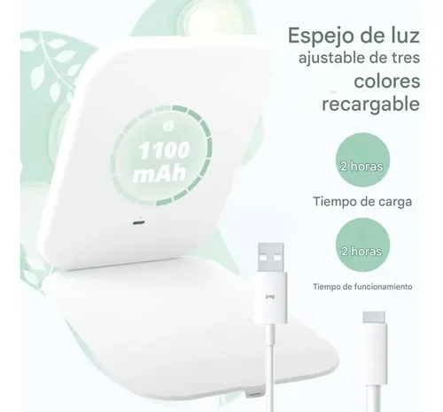 Espejo Con Luz Led 3tonos Plegable Recargable Usb Maquillaje