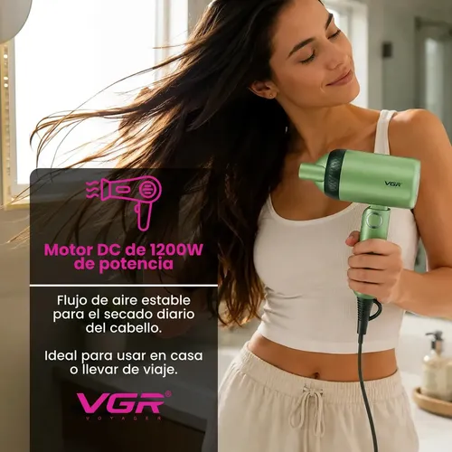 Secador De Pelo Plegable Viaje VGR V-421 1200W Compacto Verde Claro