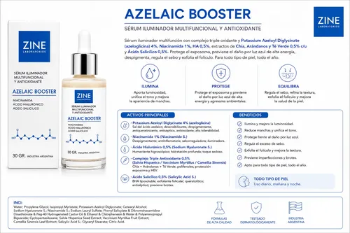 Kit Skincare Zine Azelaic Completo Gel Sérum Crema Máscara