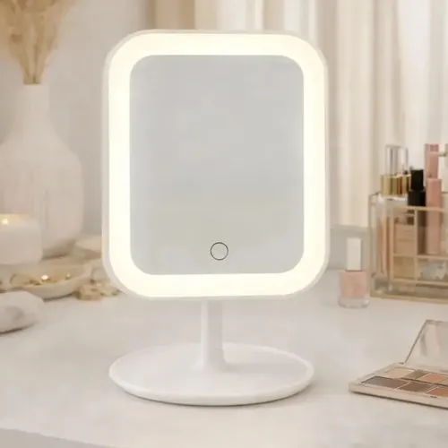 Espejo Rectangular Con Luz Touch Blanco Led Usb Maquillaje