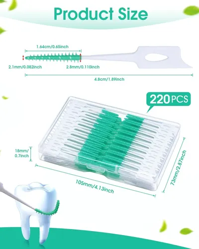 220 Palillos Dentales Verde Con Cepillo Interdental
